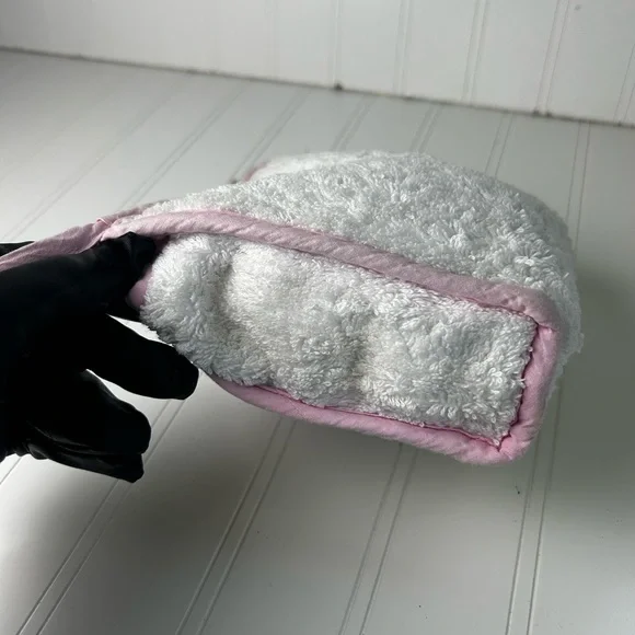 White Fluffy “I love Dior” White and Pink Dior Nylon TerryClothed Cosmetic Bag